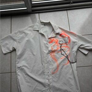 Men's White and Orange Graphic Shirt